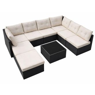 Concept Usine Mobiliario de jard&iacute;n de 8 plazas en resina tejida negra y beige
