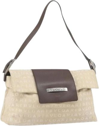 Bulgari Pre-owned Shoulder Bags, female, Beige, Size: ONE SIZE Pre-owned Canvas Shoulder Bag