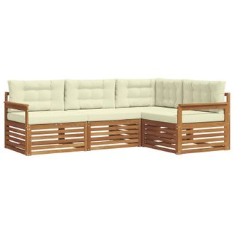 vidaXL Conjunto De Sof&aacute;s De Exterior Con Coj&iacute;n 4 Pcs Natural Y Crema Vidaxl
