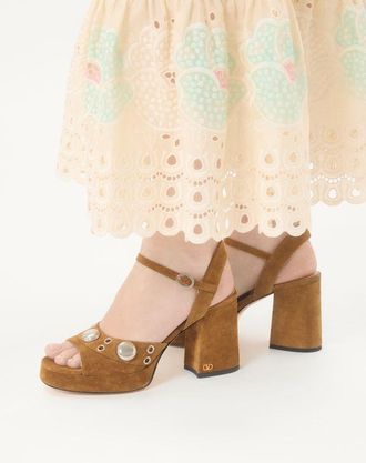 Valentino Garavani Sandalo Con Plateau Nellc&ocirc;te In Crosta 90Mm Donna HAVANA BEIGE 35.5