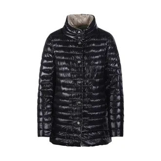 Herno Winter Jackets, female, Black, Size: L Reversible A-Shape Jacket in Nylon Ultralight