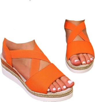 Generic Orthopedic Platform Wedge Sandals For Women 2026 Summer Cross Strap Open Toe Ankle Strap Espadrilles Sandals Dressy Beach Platform Wedge Sandal Flat C