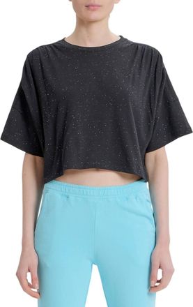 Something Navy Pleated Shoulder Cropped Tee In Black