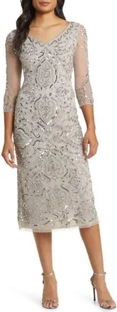 Pisarro Nights Sequin & Beaded Cocktail Sheath Dress in Silver at Nordstrom Rack, Size 8