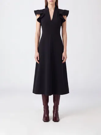 Moschino Sleeveless V-Neck Flared Midi Cocktail Dress in Cr&ecirc;pe