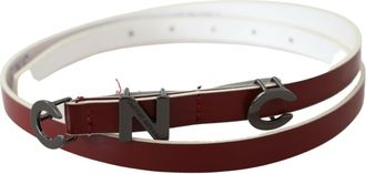 Costume National Womens Maroon Leather Logo Skinny Fashion And Black Accessory