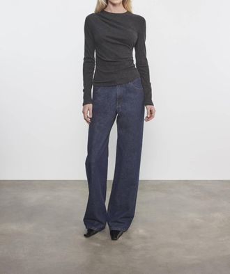 Enza Costa Cashmere Draped L/s Crew In Charcoal