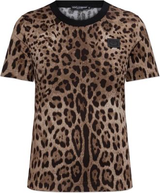 Dolce & Gabbana T-shirt met dierenprint - Dames - T-shirts - Bruin - L - Katoen - Tops