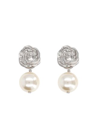 Magda Butrym Gold Rose Top Pearl Drop Earrings