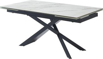 Vente-Unique Mesa de comedor extensible de 6 a 10 plazas de cer&aacute;mica, vidrio templado y metal - Efecto m&aacute;rmol blanco y negro - LUMIEL