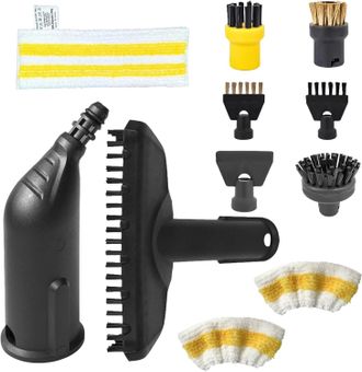 OEM Juego De Accesorios De 11 Piezas Compatible Con Limpiadores A Vapor K&auml;rcher, Que Incluye Cepillo Redondo, Cepillo Para Juntas, Cepillo Redondo, Cepill