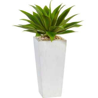 Nearly Natural Agave Artificial Plant in White Planter in Green at Nordstrom