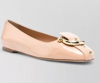 Ferragamo leather ballerina shoes gold tone buckle