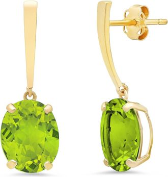 MAX + STONE 14k Yellow Gold Solitaire Oval-Cut Gemstone Drop Earrings (10x8mm)
