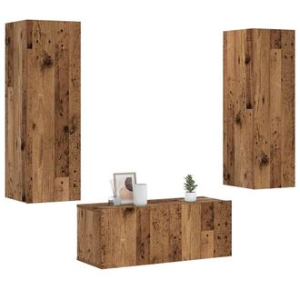 Berkfield Home Wall Mounted TV cabinets 3 pcs Old Wood Engineered Wood in Brown