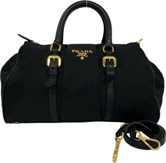 Prada Black Nylon Leather Handbag Shoulder Bag Tote Bag (Pre-Owned)