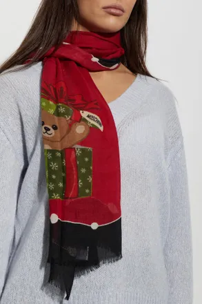 Moschino Wool Scarf With Logo, Unisex, Red