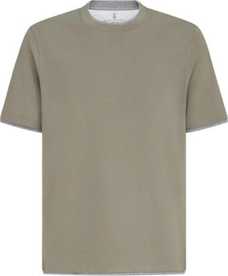 Brunello Cucinelli T-shirt van katoenen jersey met ronde hals - Heren - T-shirts - Grijs - S - Katoen - Tops
