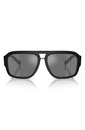 Dolce & Gabbana 58mm Mirrored Pilot Sunglasses in Matte Black /Grey Black at Nordstrom