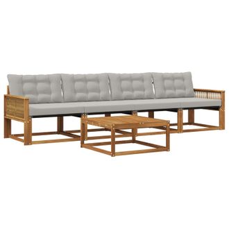 vidaXL Conjunto De Sof&aacute;s De Exterior 5 Pcs Natural Y Gris Claro Vidaxl