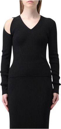 Alexander McQueen Geribbelde Gebreide Cutout Sweater Jurk - Dames - V-hals truien - Zwart - M - Wol - Truien & Vesten