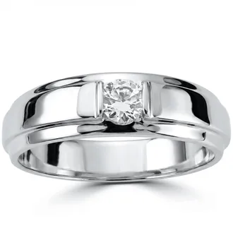 Pompeii3 1/6CT Mens Diamond Solitaire Ring 10K White Gold Size Selectable