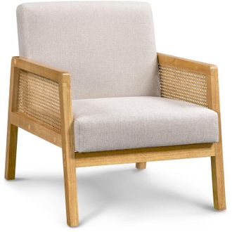 Yaheetech Poltrona da Salotto con Braccioli Poltrocina Struttura in Legno Poltrona Relax in Rattan Sedia con Cuscini Imbottiti Divano Singolo per Soggiorno