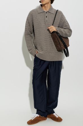 Bottega Veneta Cotton Creased Trousers, Mens, Navy Blue