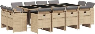 vidaXL Set Comedor De Jard&iacute;n Con Cojines 13 Pzas Rat&aacute;n Sint&eacute;tico Beige Vidaxl