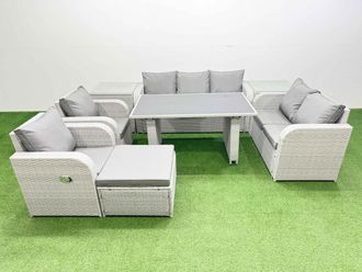 Fimous 9 Seater Garden Furniture Set Big Stool 2 Side Tables Light Grey