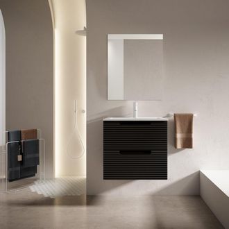 Saniclass Prime Balance Badkamermeubelset - 60x55x45cm - 1 ovale keramische wasbak wit - 1 kraangat - 2 lades - rechthoekige spiegel - mat zwart