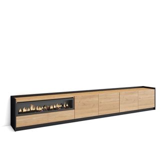Skraut Home Skraut Home - Mueble Tv, Televisi&oacute;n, 310x37x50cm, Para Tv Hasta 80, Chimenea El&eacute;ctrica, Roble Y Negro