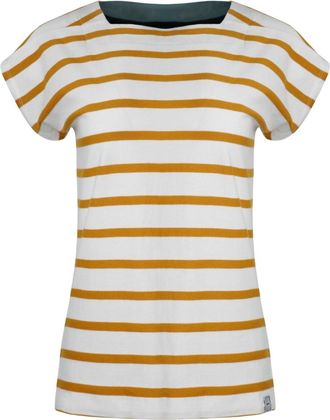 Weird Fish Dames/Dames Bowe Gestreept Organisch Katoenen Jersey-T-shirt (Donker amber)