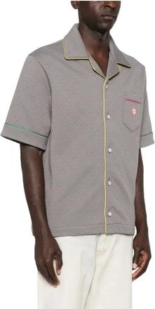 Casablanca Short Sleeve Shirts, male, Gray, Size: XL Monogram Jacquard Short-Sleeve Camp Collar Shirt