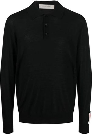 Golden Goose Zwart Gebreide Polo met Lange Mouwen Stijlvol Ontwerp - Heren - Ronde hals truien - Zwart - XL - Wol - Truien & Vesten