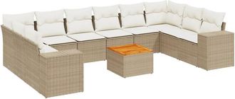 vidaXL Set De Sof&aacute;s De Jard&iacute;n 11pzas Con Cojines Rat&aacute;n Sint&eacute;tico Beige Vidaxl