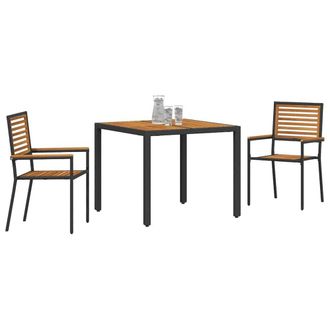 Berkfield Home Modern 3 Piece Garden Dining Set Black Poly Rattan Acacia