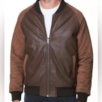 Blank NYC Mens Leather Bomber Jacket In Brown