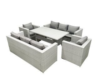 Fimous Rattan Garden Furniture Set Outdoor 8 Seater Patio Dinin g Sofa Sets with Dining Table 2 Chairs Light Grey Mixed