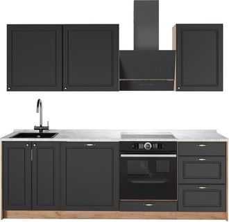 Vicco Mueble De Cocina Fame-line, Antracita-oro Landhaus/roble Dorado, 230 Cm, Et M&aacute;rmol, Vicco