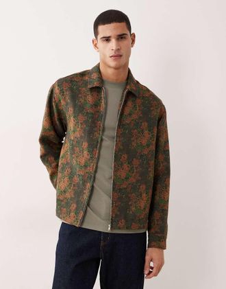 Asos Camicia oversize squadrata a fiori con zip-Marrone