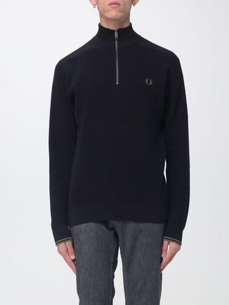 Fred Perry Cotton Half-Zip High Neck Jumper with Embroidered Logo