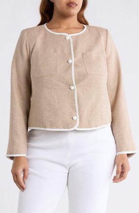 CeCe by Cynthia Steffe Contrast Trim Jacket in Toffee at Nordstrom, Size 14W