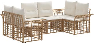 vidaXL Conjunto De Sof&aacute;s De Exterior 6 Uds. Natural Y Crema Poli&eacute;ster Vidaxl