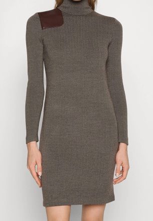 Ralph Lauren Houndstooth Mini Sweater Dress In Green/brown