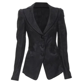 Emporio Armani black lace jewel cut buttons fitted blazer