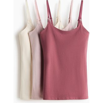 H&M Mama 3-pack nursing camisole tops in Dark Dusty Pink/light Beige at Nordstrom, Size X-Small