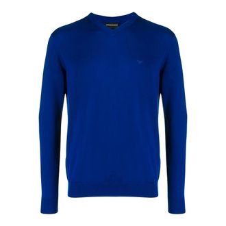 Emporio Armani V-hals wollen trui - Heren - Truien - Blauw - Maat: XL Wol