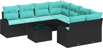 vidaXL Juego De Sof&aacute; 9 Uds. 8-n&uacute;mero De Plazas Negro Y Turquesa Vidaxl