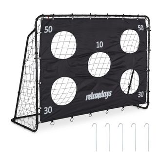 Relaxdays Relaxdays - Porter&iacute;a Con Lona Precisi&oacute;n, Arco F&uacute;tbol Para Jard&iacute;n, Entrenamiento Tiros Libres, 153x217x75 Cm, Acero, Negro